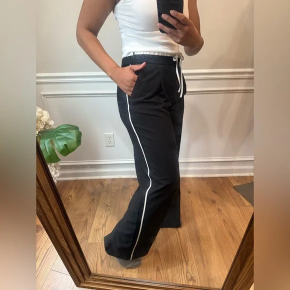 NWT Zara Black Wide Leg Pants with White Drawstring - Picture 7 of 8
